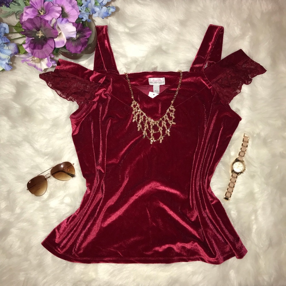 NY&C: Velvet Off the Shoulder Lace Blouse